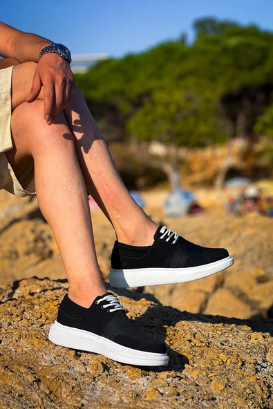 KB-042  Kuback Bağcıklı  Siyah Deri Tozu Beyaz Taban Günlük Erkek Ayakkabı - Resim 4