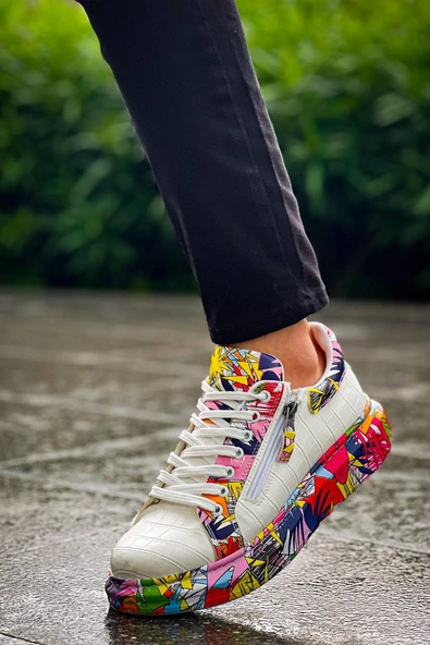 KB-02  Kuback Bağcıklı Crocodile Beyaz Kırmızı Günlük Erkek Ayakkabı - Resim 2