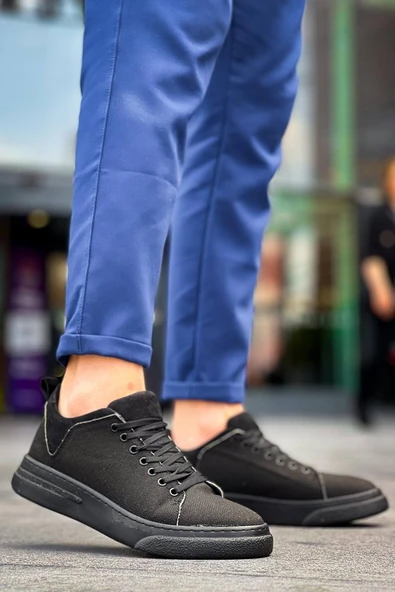 KB-X204 Kuback Siyah Keten Siyah Yüksek Taban Günlük Erkek Spor Ayakkabı - Resim 4