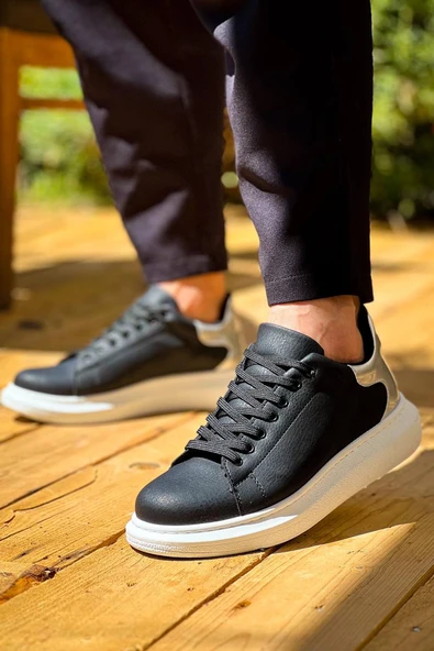 KB-X500  Kuback  Siyah Gümüş Yüksek Taban Bağcıklı Günlük Erkek Ayakkabı - Resim 3