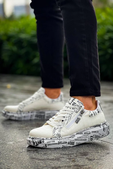 KB-02  Kuback Bağcıklı Crocodile Beyaz Gazete Günlük Erkek Ayakkabı - Resim 3