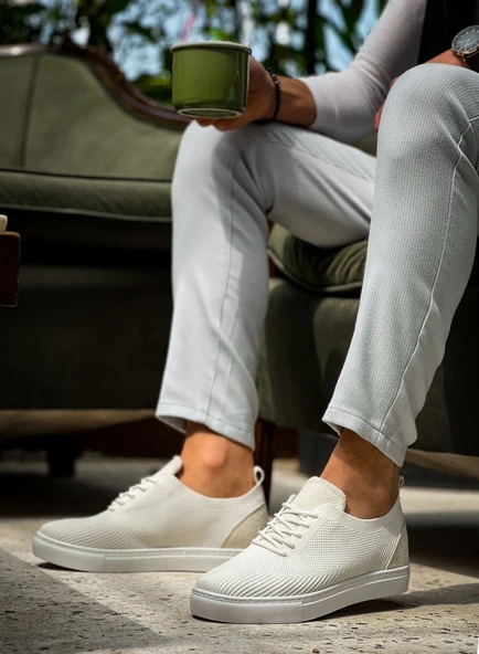 KB-101 Kuback Beyaz Triko Bağcıklı Günlük Erkek Ayakkabı - Resim 3