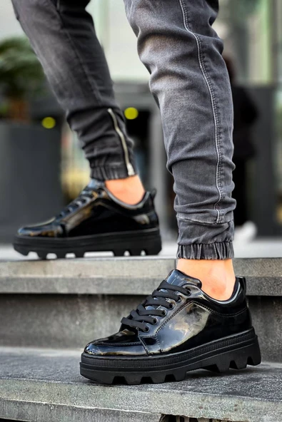 KB-056 Kuback Siyah Rugan Siyah Yüksek Taban Günlük Spor Ayakkabı - Resim 4