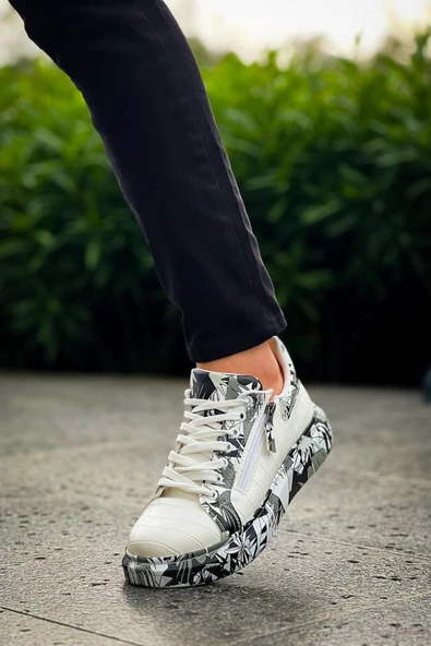 KB-02  Kuback Bağcıklı Crocodile Beyaz Siyah Günlük Erkek Ayakkabı - Resim 2