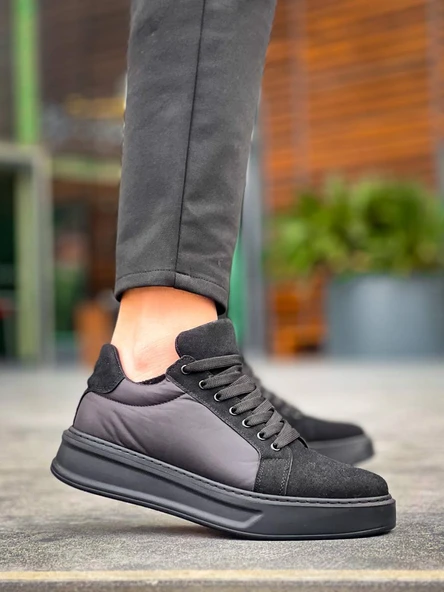 KB-046 Kuback Siyah Paraşüt Siyah Yüksek Taban Günlük Spor Ayakkabı - Resim 3