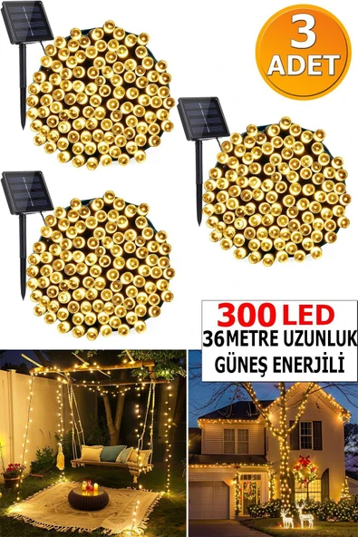 LightHome 300 Led Solar Enerjili Peri Led Işık Güneş Enerjili Balkon Bahçe Parti Yılbaşı Dekor Işığı ürün görseli