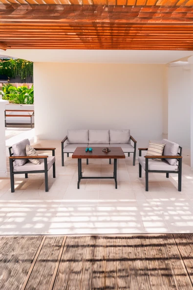 NEOKAS Bahce Mobilyası, Modern Balkon Mobilyası, Kafe Oturma Takımı, Teras Koltugu, 1+1+3+M ürün görseli