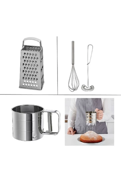 IKEA 3'lü Paslanmaz Mutfak Seti, Idealısk Rende+ Idealısk 2'li Çırpıcı Seti + Idealısk Un Eleği ürün görseli
