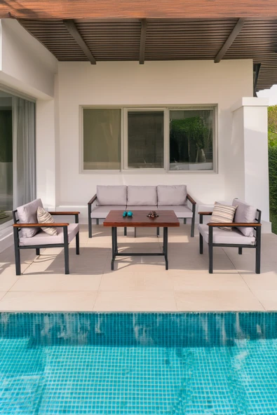 NEOKAS Bahce Mobilyası, Modern Balkon Mobilyası, Kafe Oturma Takımı, Teras Koltugu, 1+1+3+M - Resim 2