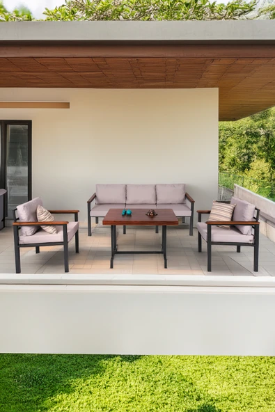 NEOKAS Bahce Mobilyası, Modern Balkon Mobilyası, Kafe Oturma Takımı, Teras Koltugu, 1+1+3+M ürün görseli