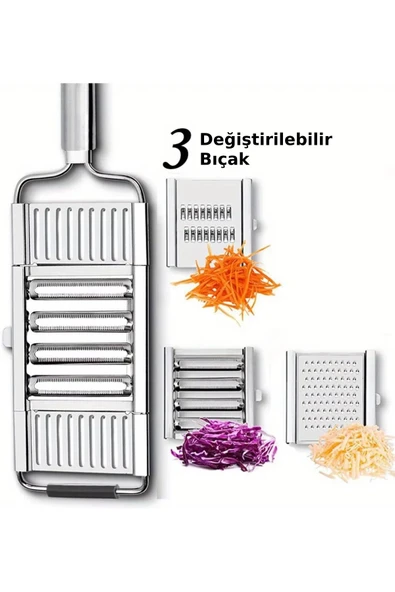 3 Başlıklı Paslanmaz Sebze Dilimleyici – Ergonomik Tutma Kolu & Kaydırmaz Taban - Resim 4
