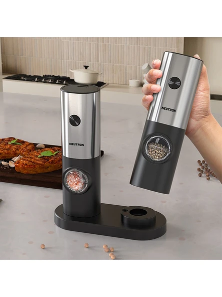 Neutron NTL-PG-22D Pilli LED Işıklı Tuz Karabiber Değirmeni Otomatik Baharat Öğütücü 2li Paket