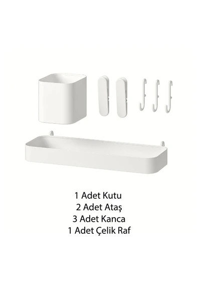 IKEA Skadis 7'li pano aksesuarları, çelik raf, kutu ataş ve kanca - Resim 3