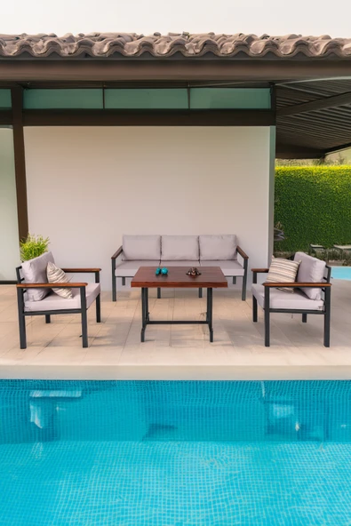 NEOKAS Bahce Mobilyası, Modern Balkon Mobilyası, Kafe Oturma Takımı, Teras Koltugu, 1+1+3+M ürün görseli