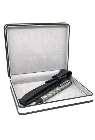 Antik Tasarımlı Gümüş Efektli Roller Kalem - Deri Kılıf ve Şık Kutulu ürün görseli