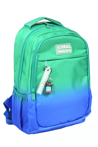 CH 23665 Mavi - Yeşil Geçişli - 3' Lü Okul Çantası Seti - Sırt Ve Beslenme Çantası + Kalemlik - 3