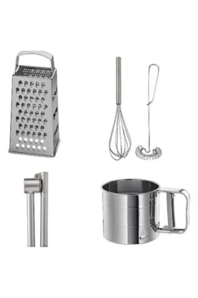 IKEA 4 Lü Set, Idealısk Rende 2'li Çırpıcı Seti Frk Koncıs Çelik Sarımsak Ezici Un Eleği Kontef ürün görseli