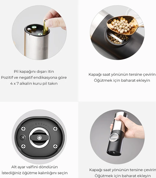 Neutron NTL-PG-01 Pilli LED Işıklı Otomatik Ayarlanabilen Tuz Karabiber Baharat Değirmen Öğütücü - 6
