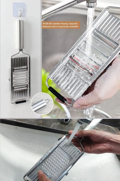 3 Başlıklı Paslanmaz Sebze Dilimleyici – Ergonomik Tutma Kolu & Kaydırmaz Taban - Resim 6