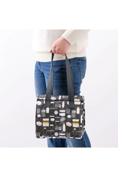 IKEA Yemek Çantası Yükseklik: 27 cm İkea Kulplu Erzak Gri Renk Beslenme Çantası Polipropilen Çanta