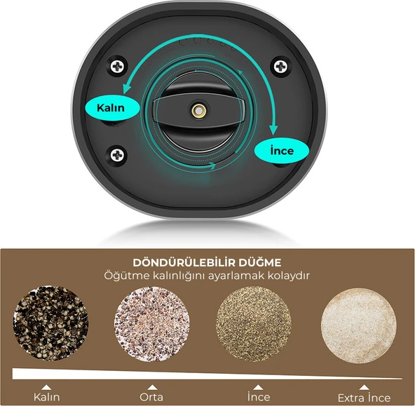 Neutron NTL-PG-01 Pilli LED Işıklı Otomatik Ayarlanabilen Tuz Karabiber Baharat Değirmen Öğütücü - 4