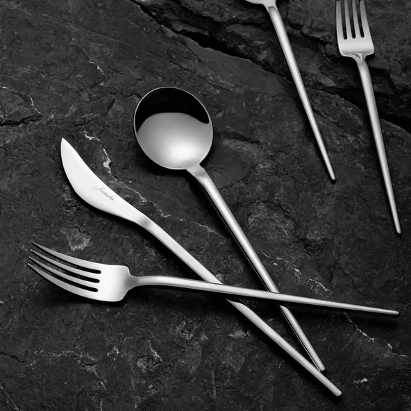 Jumbo 4400 Fallen 84 Parça 12 Kişilik Çelik Çatal Kaşık Bıçak Takımı - Resim 4