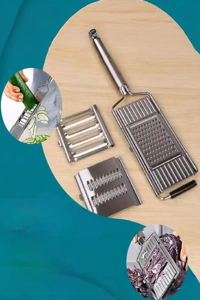 3 Başlıklı Paslanmaz Sebze Dilimleyici – Ergonomik Tutma Kolu & Kaydırmaz Taban ürün görseli