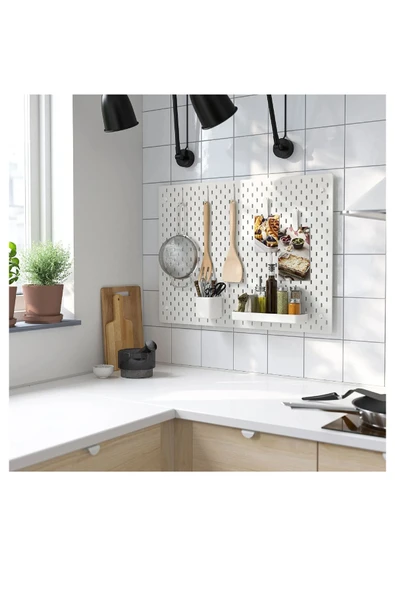 IKEA Skadis 7'li pano aksesuarları, çelik raf, kutu ataş ve kanca - Resim 6