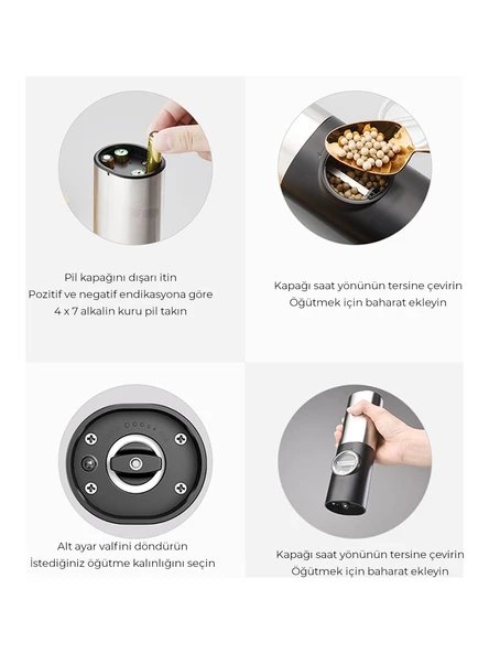 Neutron NTL-PG-22D Pilli LED Işıklı Tuz Karabiber Değirmeni Otomatik Baharat Öğütücü 2li Paket - 6