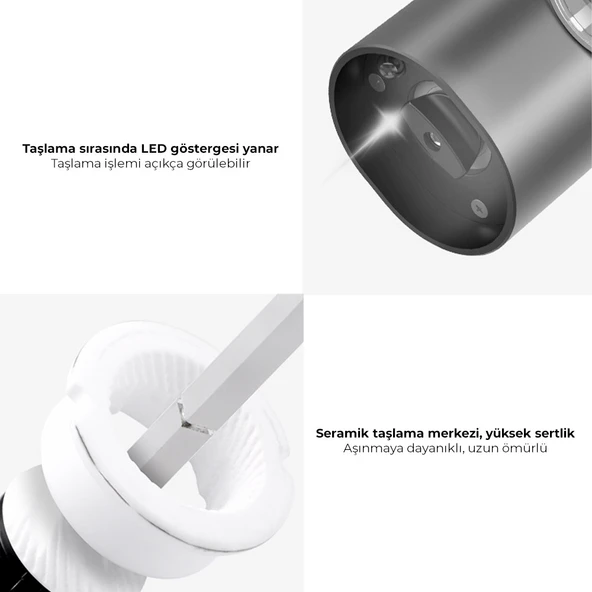 Neutron NTL-PG-01 Pilli LED Işıklı Otomatik Ayarlanabilen Tuz Karabiber Baharat Değirmen Öğütücü - 5