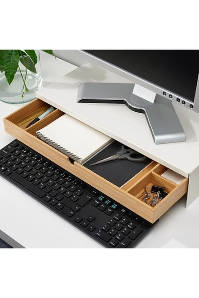 IKEA Elloven Bambu Çekmeceli Masaüstü Bilgisayar Monitörü Ekran Yükseltici Standı - 3