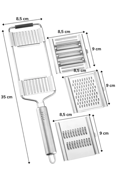 3 Başlıklı Paslanmaz Sebze Dilimleyici – Ergonomik Tutma Kolu & Kaydırmaz Taban - Resim 8