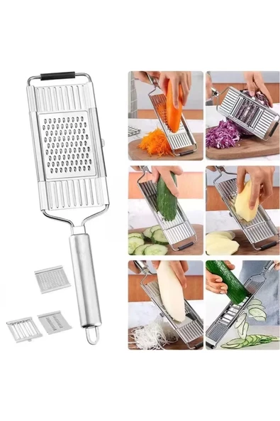 3 Başlıklı Paslanmaz Sebze Dilimleyici – Ergonomik Tutma Kolu & Kaydırmaz Taban - Resim 2