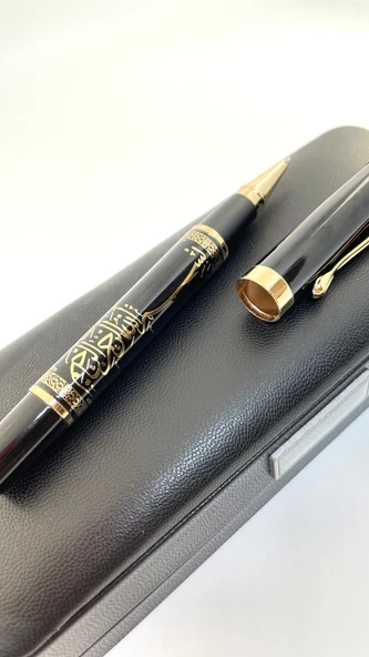 Altın İşlemeli Siyah Roller Kalem - Lüks Deri Kutulu & Prestij Tasarım - Resim 4
