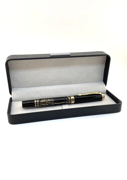 Altın İşlemeli Siyah Roller Kalem - Lüks Deri Kutulu & Prestij Tasarım ürün görseli