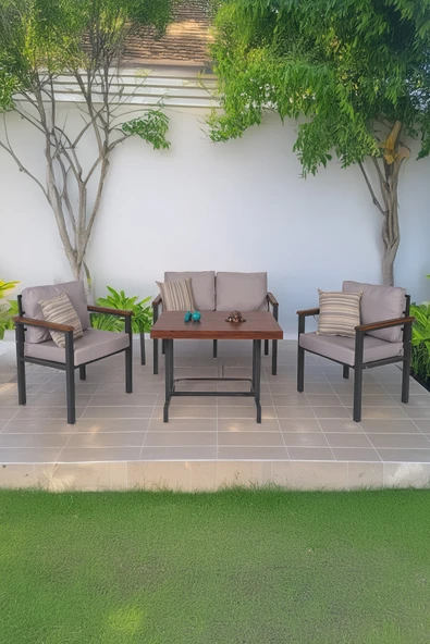 NEOKAS Bahce Mobilyası, Modern Balkon Mobilyası, Kafe Oturma Takımı, Teras Koltugu, 1+1+2+M ürün görseli