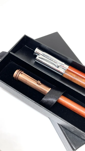 Wooden Set 3lü Krom Kalem Seti - Şık Hediye Kutulu - 3
