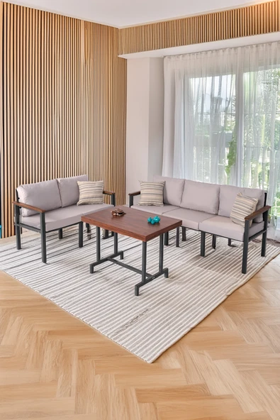 NEOKAS Bahce Mobilyası, Modern Balkon Mobilyası, Balkon Oturma Grubu, Kafe Oturma Takımı, Teras Koltugu, 2+3+M ürün görseli