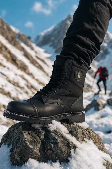 İçi Kürklü Termo Kaymaz Taban Siyah Erkek Postal Bot - 3