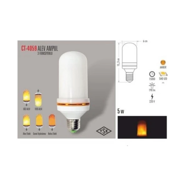 Cata Ct-4059 5w Alevli Led Ampul Amber Renk - Resim 3