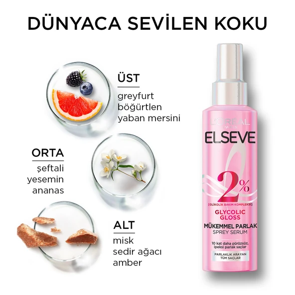 L'Oréal Paris Elseve Glycolic Gloss Mükemmel Parlaklık Veren Saç Bakım Sprey Serumu 150ml - Resim 6
