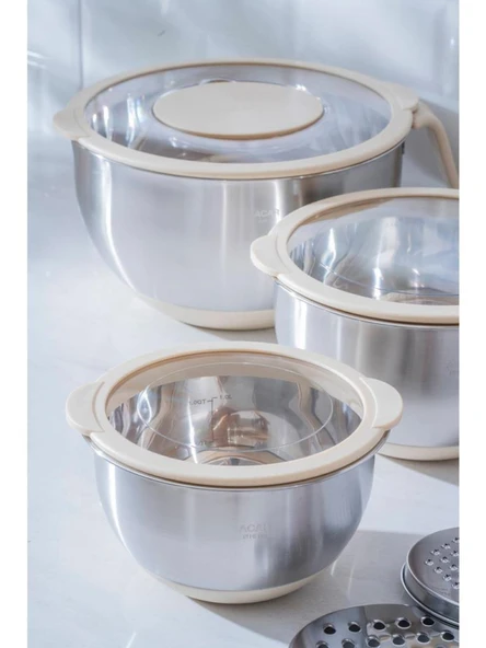 Acar Focus Pro Rendeli 9 Parça Karıştırma Saklama Kabı Krem 08121 - 2