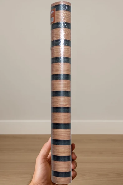 Yapışkanlı Asetat Kahverengi-Siyah Çizgili Ahşap Desenli 45x200 cm - 1 Adet - 1