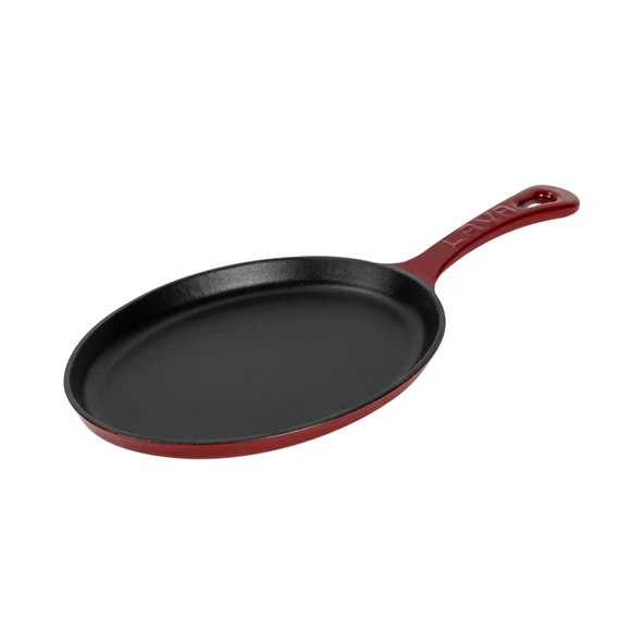 Lava Döküm Oval Fajita Tabağı Döküm Demir Yekpare Saplı Ölçü 17x23cm.-Bordo - Resim 2