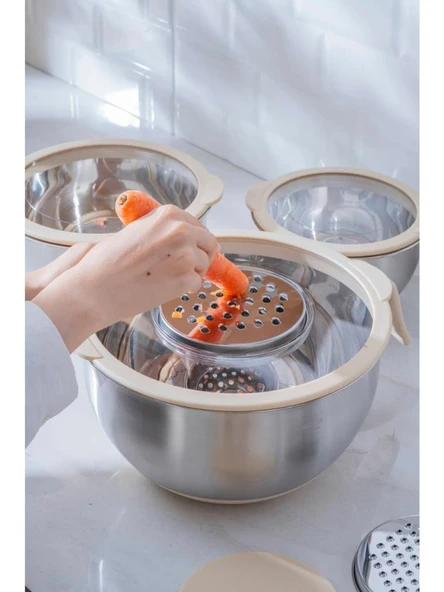 Acar Focus Pro Rendeli 9 Parça Karıştırma Saklama Kabı Krem 08121 - 7