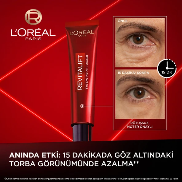 Loreal Paris Revitalift Lazer Eyebag Instant Eraser Göz Altı Torba Görünümüne Karşı Etkili Göz Kremi 15ml - Resim 2