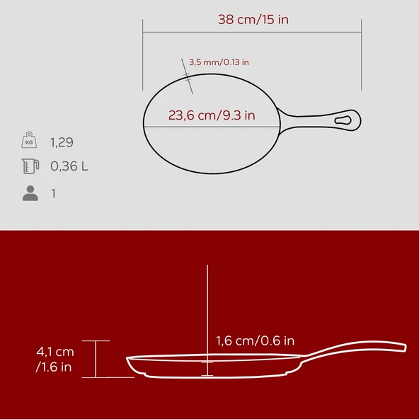 Lava Döküm Oval Fajita Tabağı Döküm Demir Yekpare Saplı Kayın Servis Ahşabı Ölçü 17x23cm.-Bordo - Resim 5