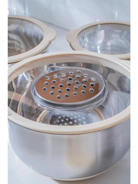 Acar Focus Pro Rendeli 9 Parça Karıştırma Saklama Kabı Krem 08121 - 5