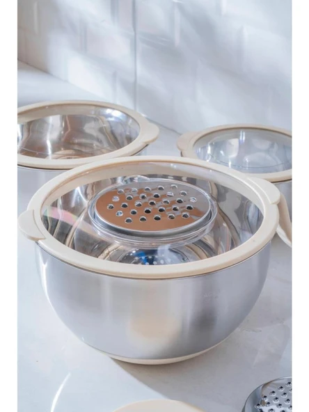 Acar Focus Pro Rendeli 9 Parça Karıştırma Saklama Kabı Krem 08121 - 6