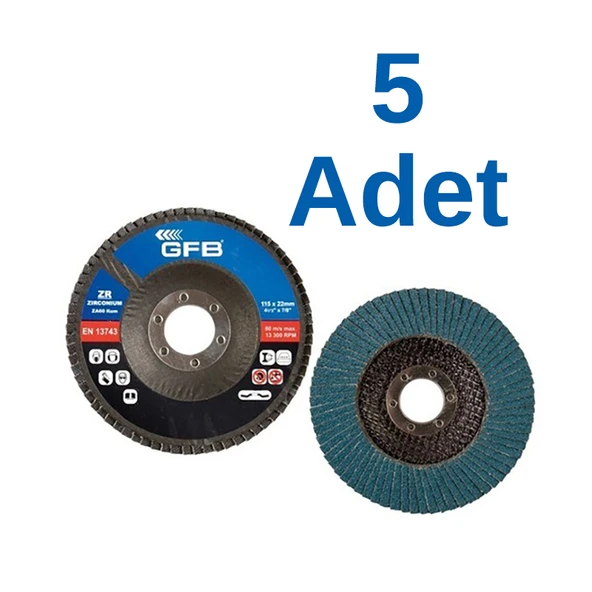 5 ADET - Gfb Zirkonyum Flap Disk Zımpara 115 MM 40 Kum - 1